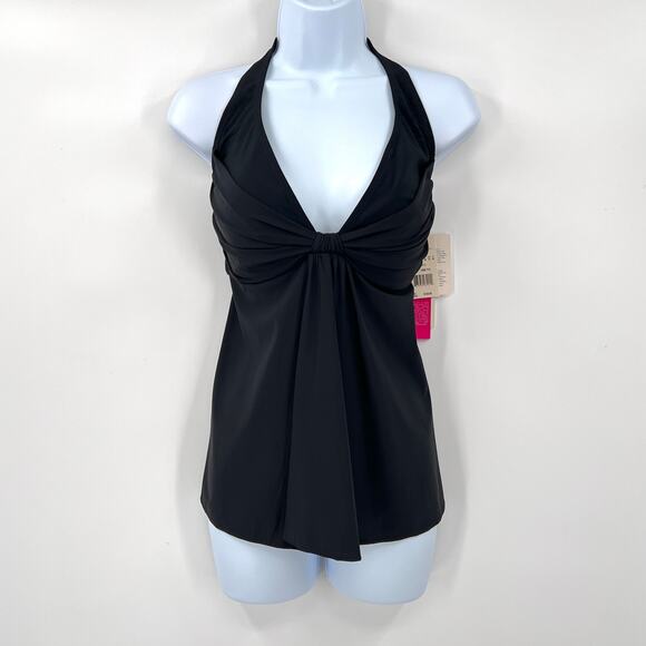 GOTTEX Vintage Tankini Top Womens 14 Black Tie Neck Halter Deadstock Bikini NEW - Picture 1 of 10